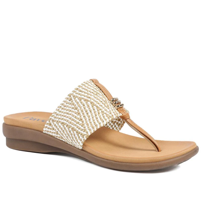 Flexible Wide Fit Toe Post Sandals - BAIZH41027W / 329 019 - Beige Multi
