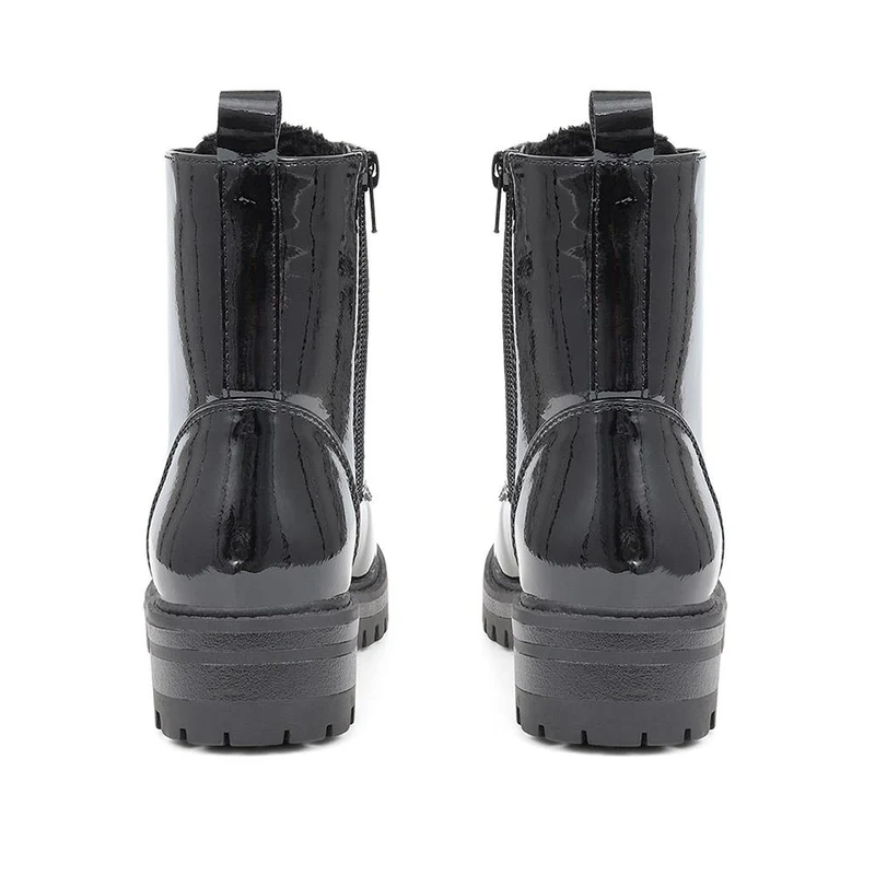 Lace-Up Chunky Ankle Boots - BELWBINS38043 / 324 156 - Black Patent