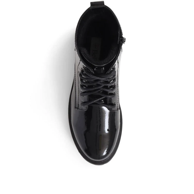 Lace-Up Chunky Ankle Boots - BELWBINS38043 / 324 156 - Black Patent
