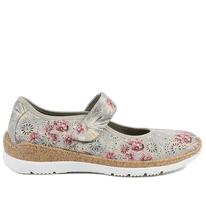 Cushioned Touch Fasten Mary Janes - WBINS43051 / 328 961 - Grey Floral