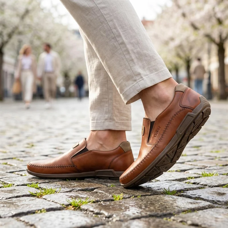 Rieker Leather Elasticated Slip On Shoes - RKR43018 / 328 827 - Tan