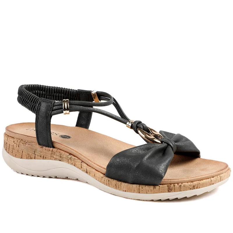 Wide Fit Wedge Heel Elasticated Sandals - BAIZH43038 / 329 161 - Black