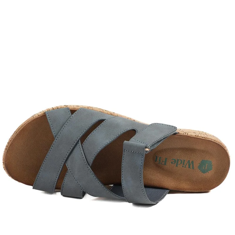 Wide Fit Adjustable Strappy Sandals - BAIZH43049 / 329 149 - Navy