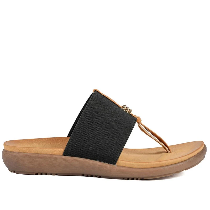 Flexible Wide Fit Toe Post Sandals - BAIZH41027W / 329 019 - Black