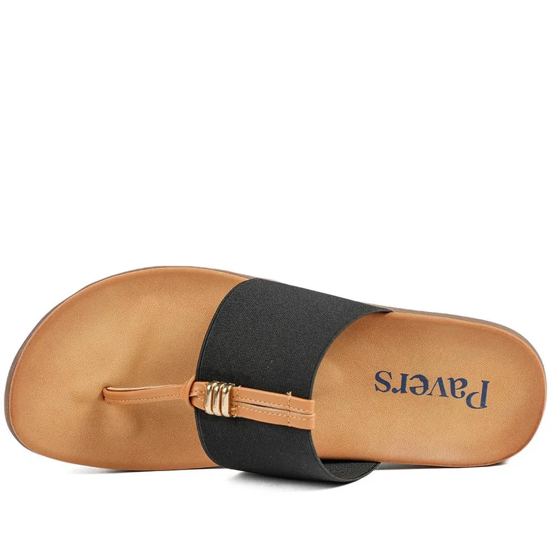 Flexible Wide Fit Toe Post Sandals - BAIZH41027W / 329 019 - Black