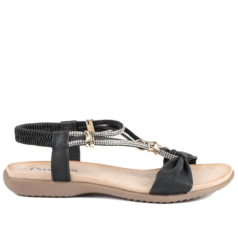 Embellished Knot Detail Elasticated Sandals - BAIZH43018 / 329 162 - Black