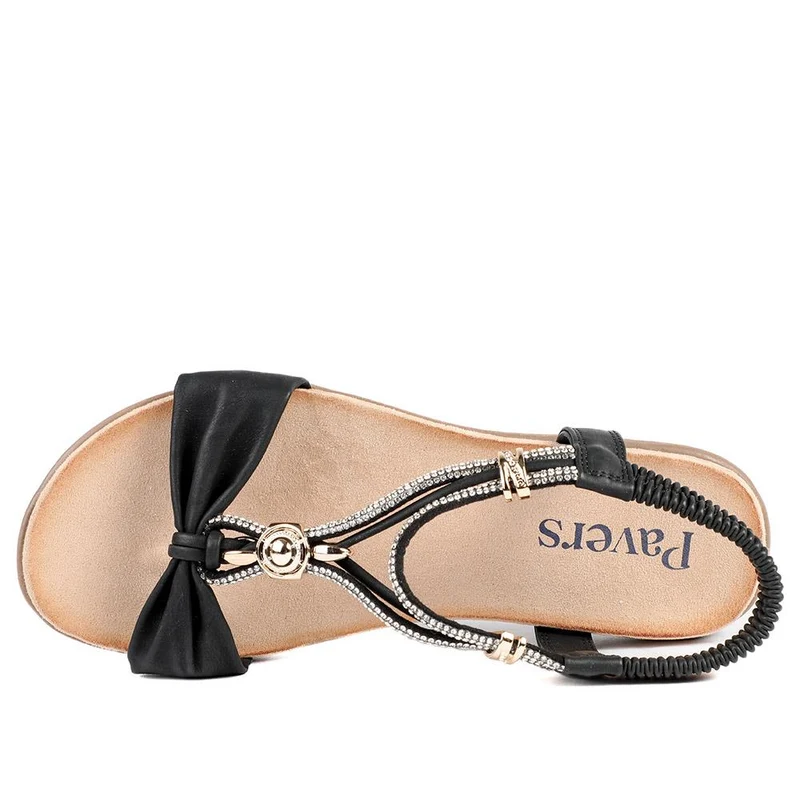 Embellished Knot Detail Elasticated Sandals - BAIZH43018 / 329 162 - Black