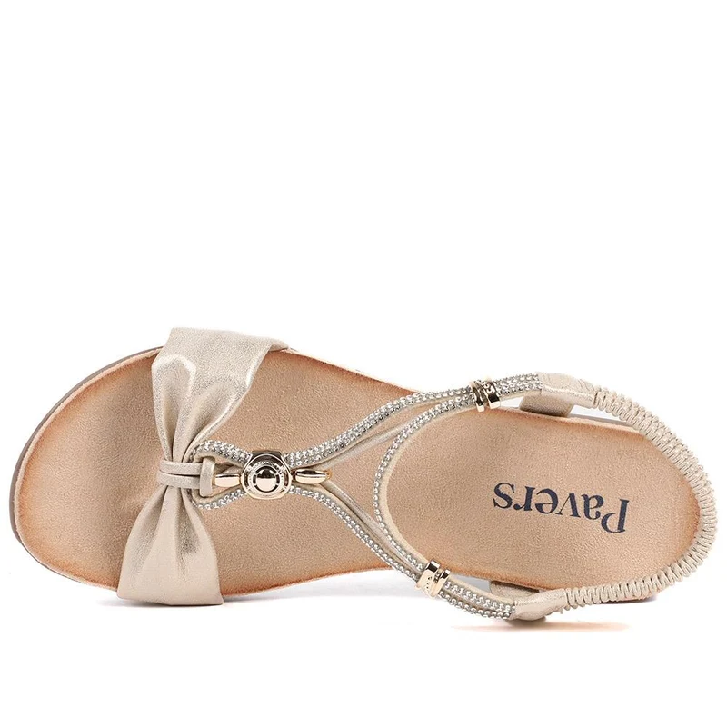 Embellished Knot Detail Elasticated Sandals - BAIZH43018 / 329 162 - Gold