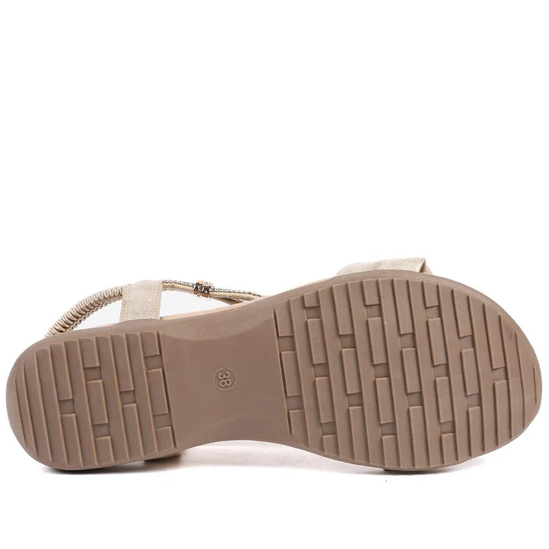 Embellished Knot Detail Elasticated Sandals - BAIZH43018 / 329 162 - Gold