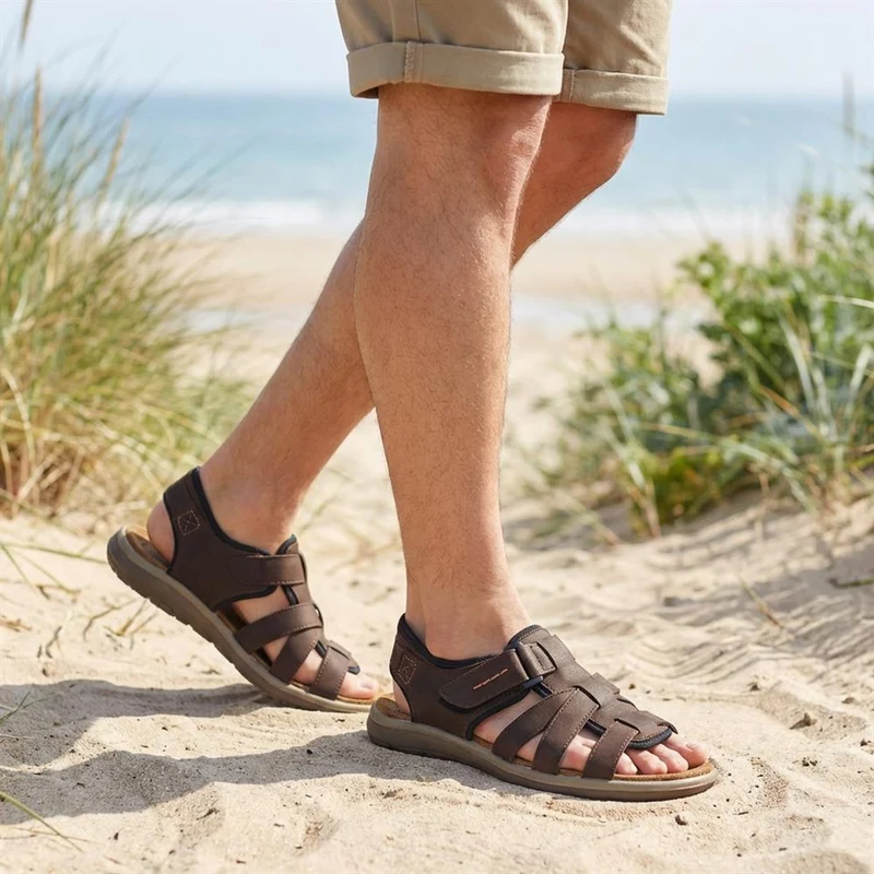 Leather Touch-Fasten Sandals - DDIN41010 / 327 397 - Brown