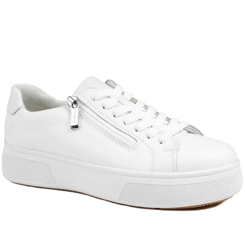 Rieker Leather Zip & Lace Platform Trainers - RKR43539 / 328 768 - White