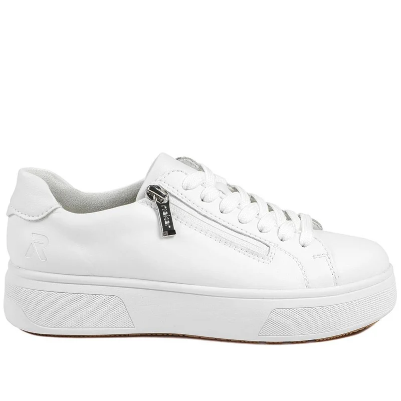 Rieker Leather Zip & Lace Platform Trainers - RKR43539 / 328 768 - White