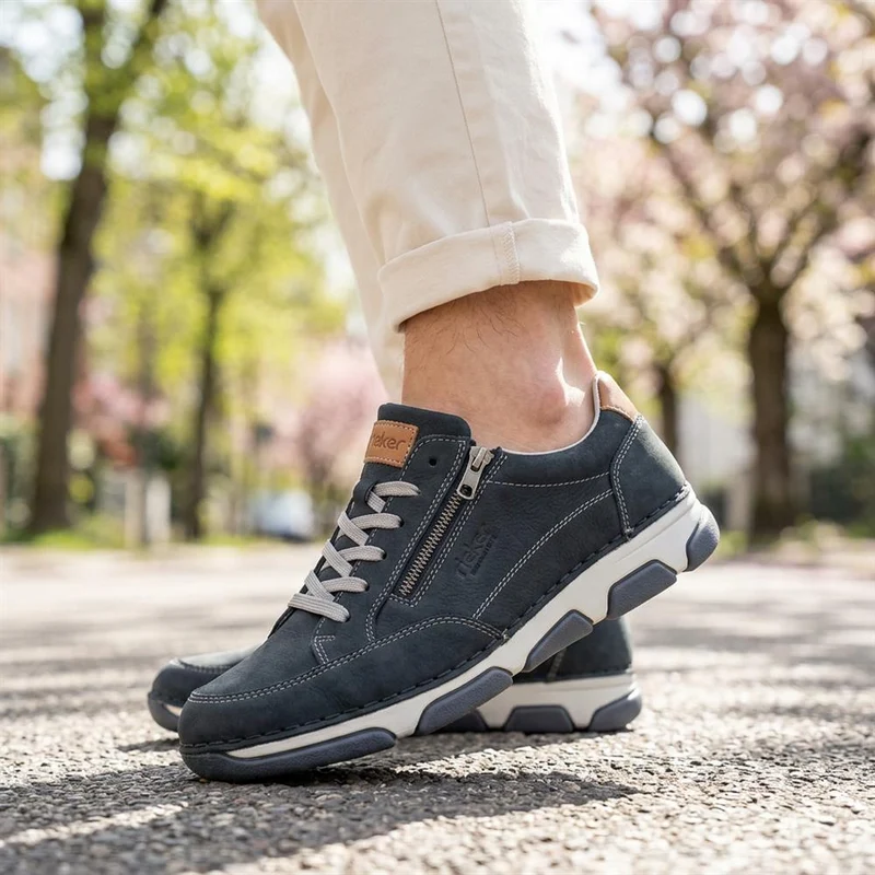Rieker Extra Wide Fit Leather Lace Up Trainers - RKR43508 / 328 976 - Navy