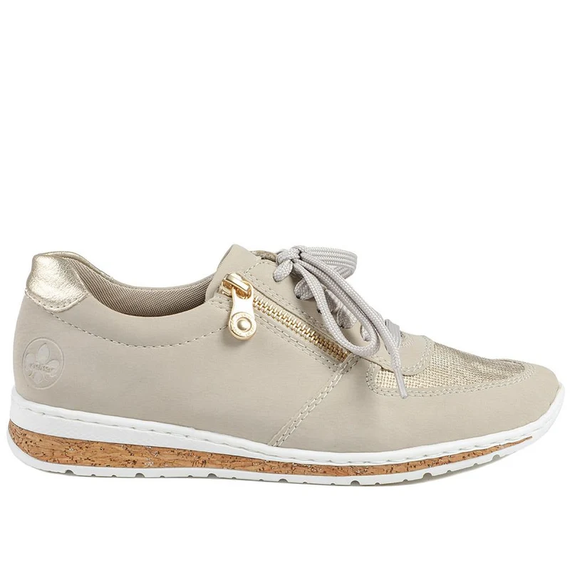Rieker Casual Leather Zip & Lace Trainers - RKR43005 / 328 904 - Beige