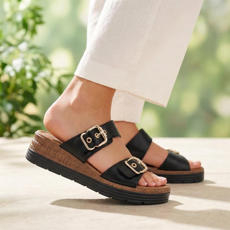 Dual-Buckled Mule Sandals - WOIL41018 / 327 182 - Black
