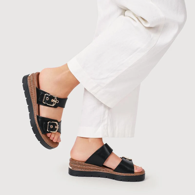 Dual-Buckled Mule Sandals - WOIL41018 / 327 182 - Black