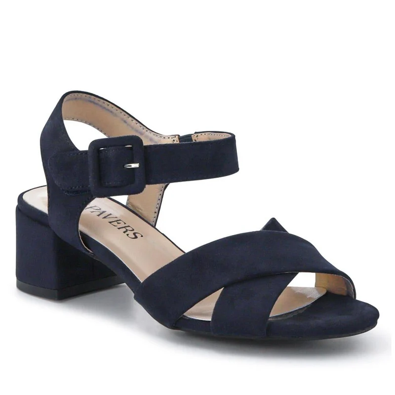 Elegant Block Heeled Sandals - WBINS41053 / 327 111 - Navy