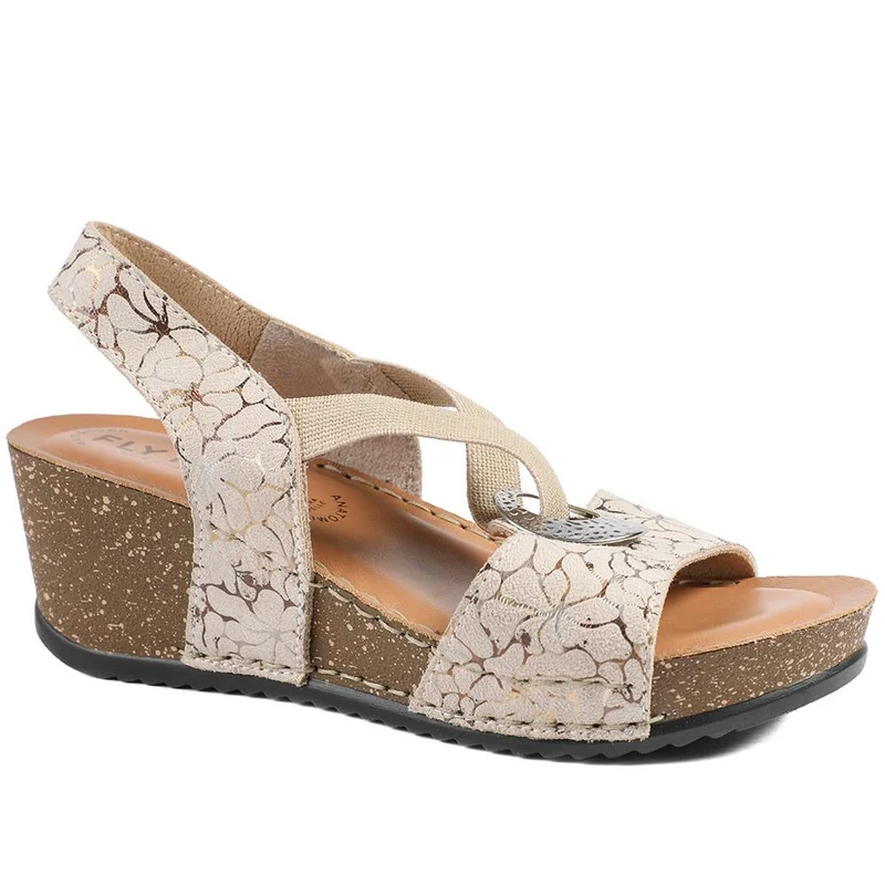 Fly Flot Wedge Heel Slingback Sandals - FLY43023 / 328 682 - Beige