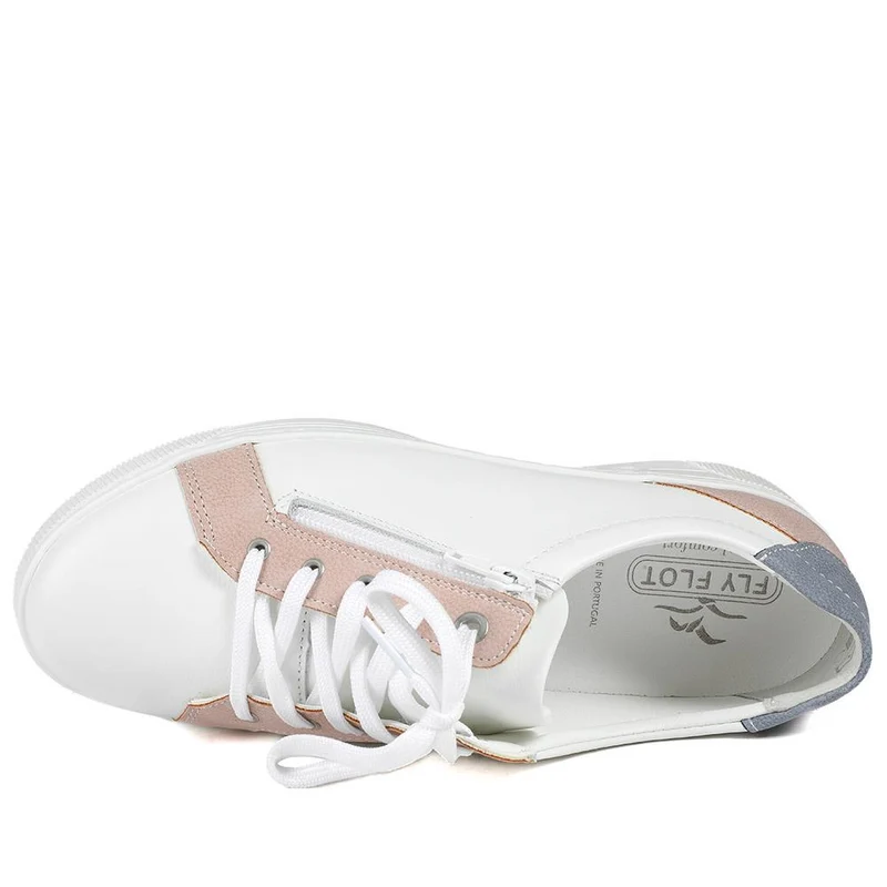 Fly Flot Leather Trainers with Functional Zip - CAL43001 / 329 364 - White Multi