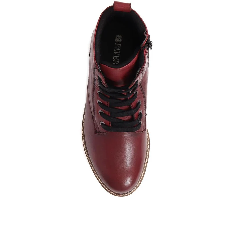 Lace-Up Leather Boots - MAGNU38009 / 324 542 - Burgundy