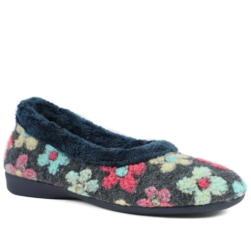 Soft Floral Full Slippers - FEVI43001 / 329 503 - Navy Multi