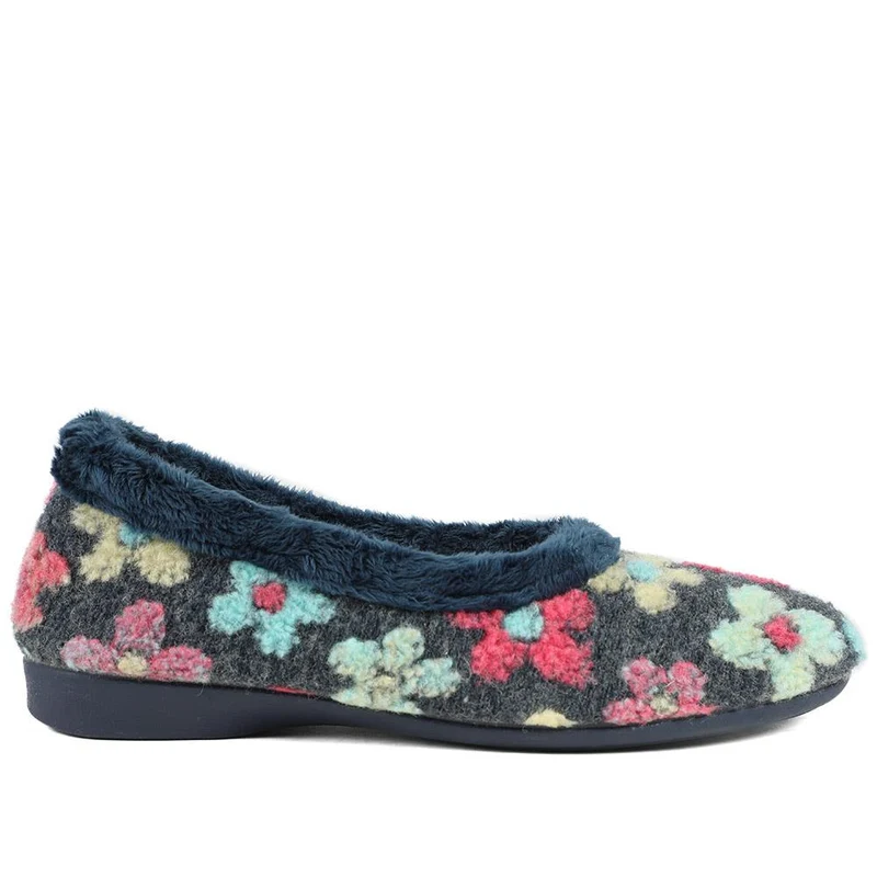 Soft Floral Full Slippers - FEVI43001 / 329 503 - Navy Multi