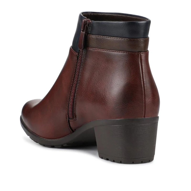 Block Heel Ankle Boots With Inside Zip - WK42005 / 327 940 - Burgundy Multi