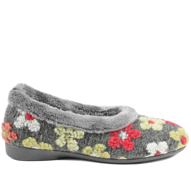 Soft Floral Full Slippers - FEVI43001 / 329 503 - Grey Multi