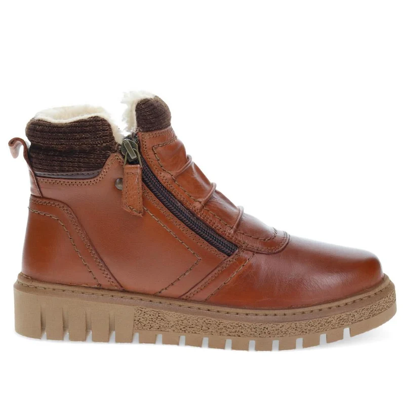 Faux-Fur-Lined Leather Boots - TEJ40007 / 326 419 - Tan