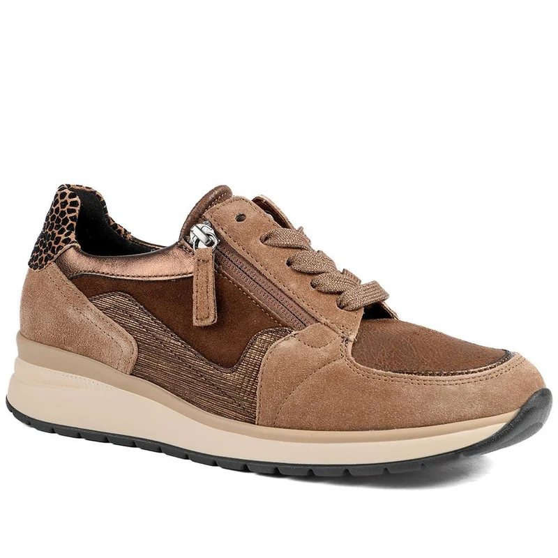 Gabor Leather Zip & Lace Trainers - GAB42029 / 329 512 - Espresso