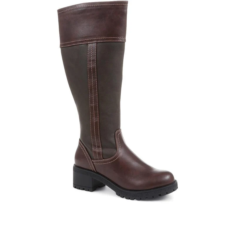 Faux Leather Mid-calf Boots - WBINS36132 / 323 116 - Brown