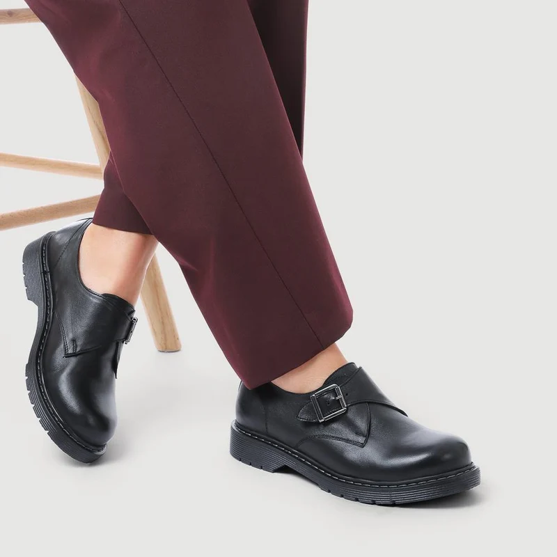 Leather Touch-Fasten Monk Shoes - BELYNR42002 / 328 345 - Black