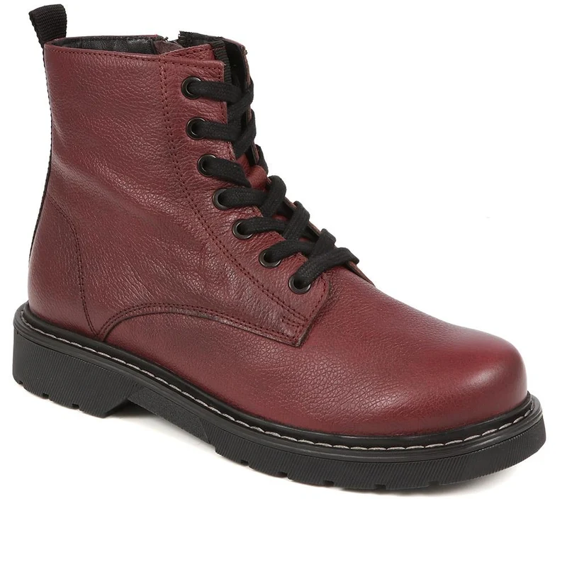 Leather Lace-Up Boots - BELRNB38017 / 324 504 - Bordeaux