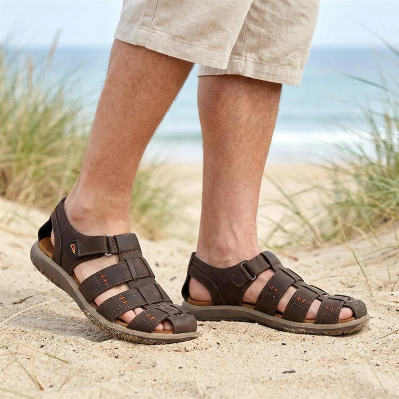 Leather Touch-Fasten Sandals - DDIN41016 / 327 267 - Dark Brown