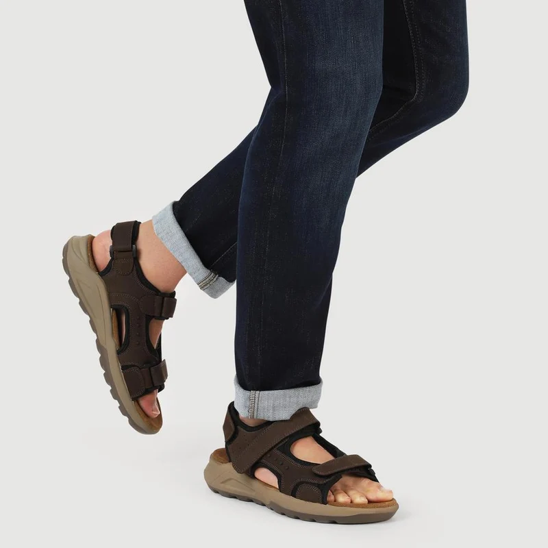Leather Touch-Fastening Sandals - DDIN41011 / 327 116 - Brown