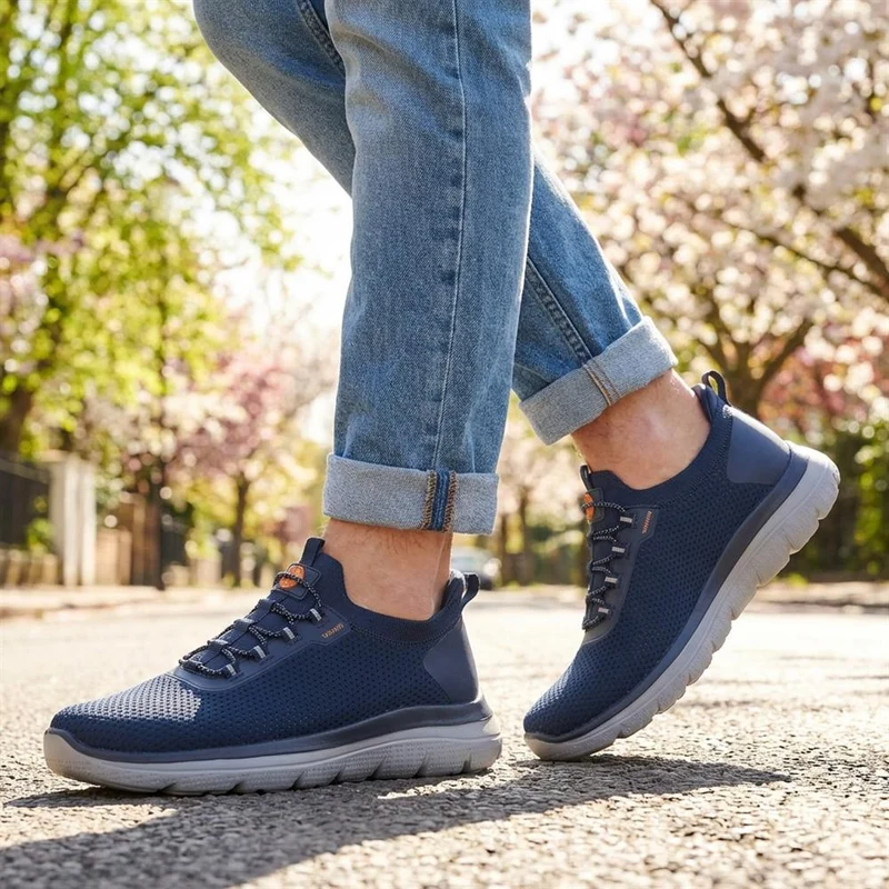 Easy Step In Wide Fit Memory Foam Lace Up Trainers - BOJIE43000 / 328 888 - Navy