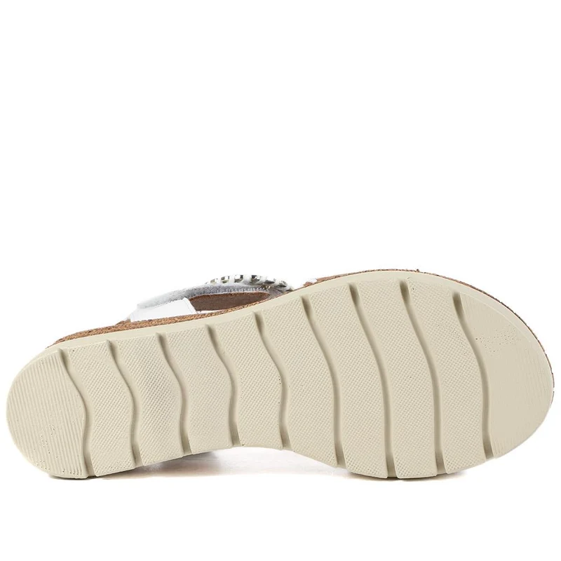 Leather Buckle Fasten Wedge Sandals - BELMETIN43015 / 329 289 - White-Tan
