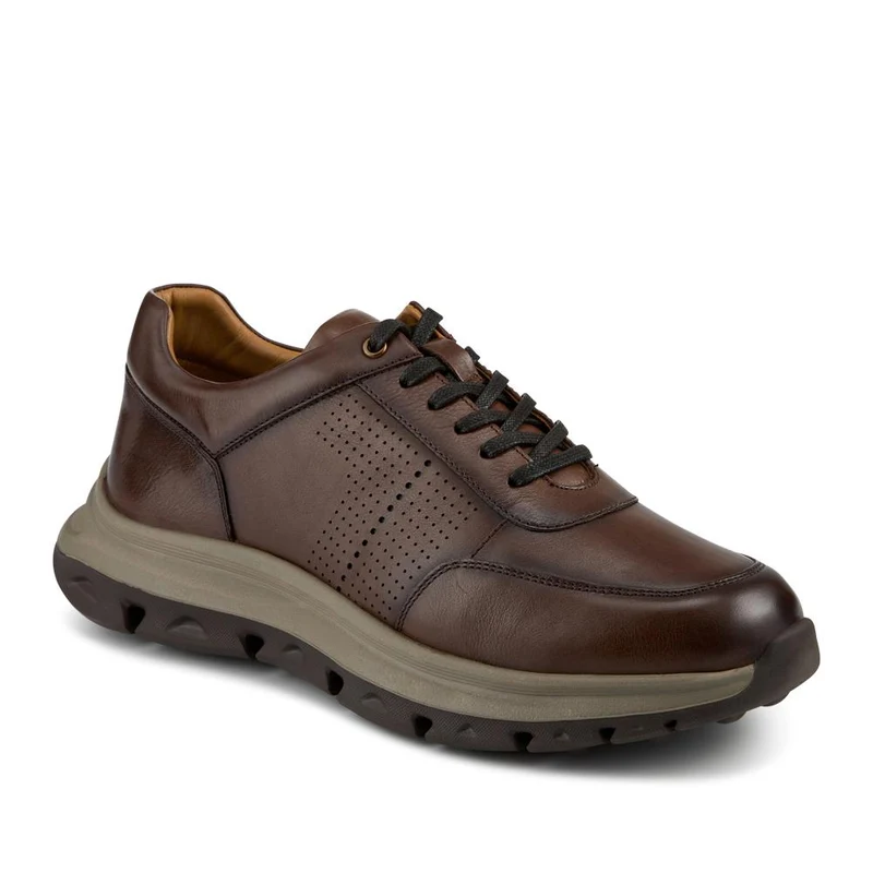 Wide Fit Breathable Leather Lace Up Trainers - PRFEM42012 / 328 325 - Brown