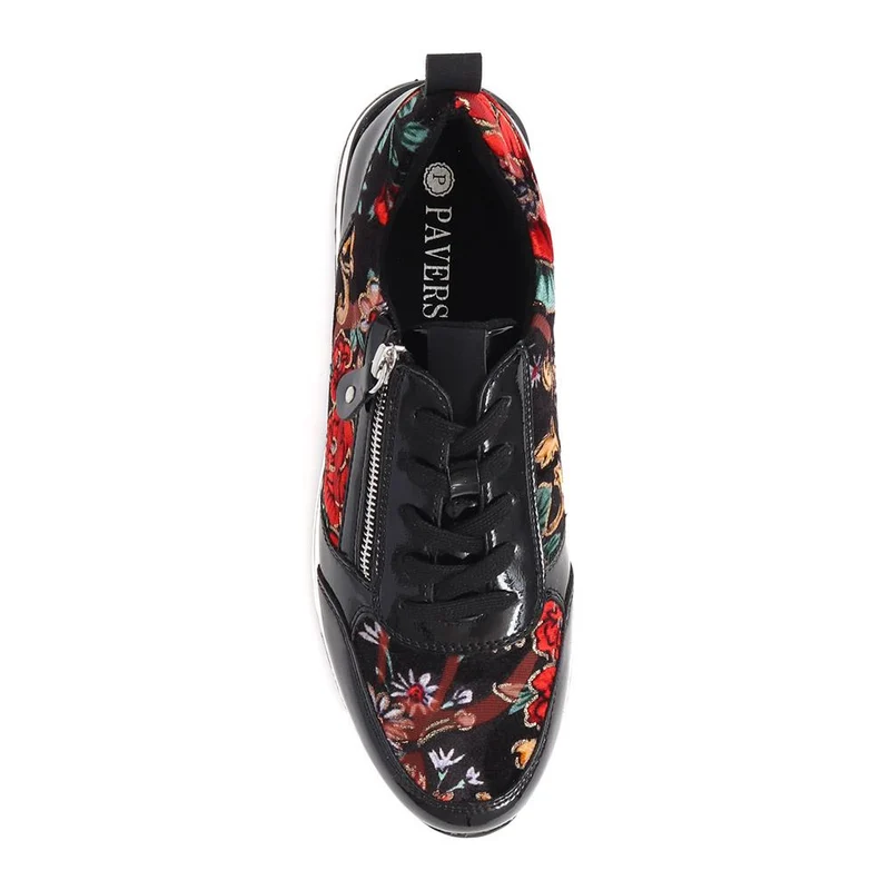 Zip-Up Laced Trainers - WBINS39070 / 325 159 - Black Floral