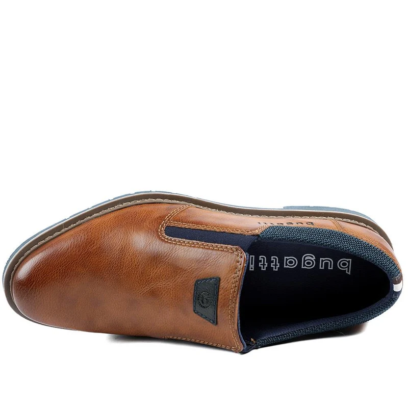 Leather Slip On Shoes with Elasticated Fastening - BUG43500 / 328 746 - Tan