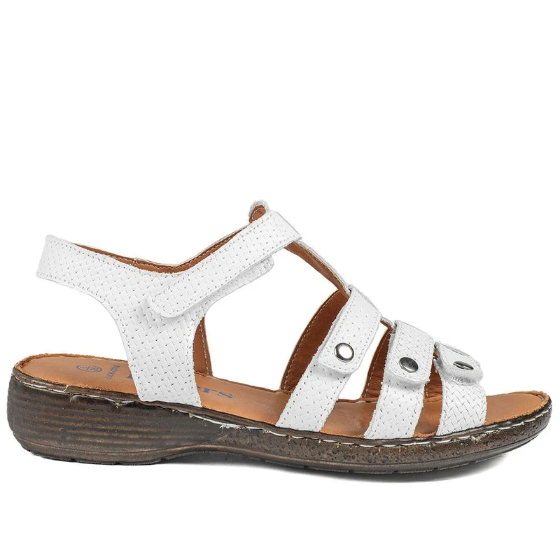 Premium Leather Touch Fastening Sandals - LUCK43006 / 329 419 - White