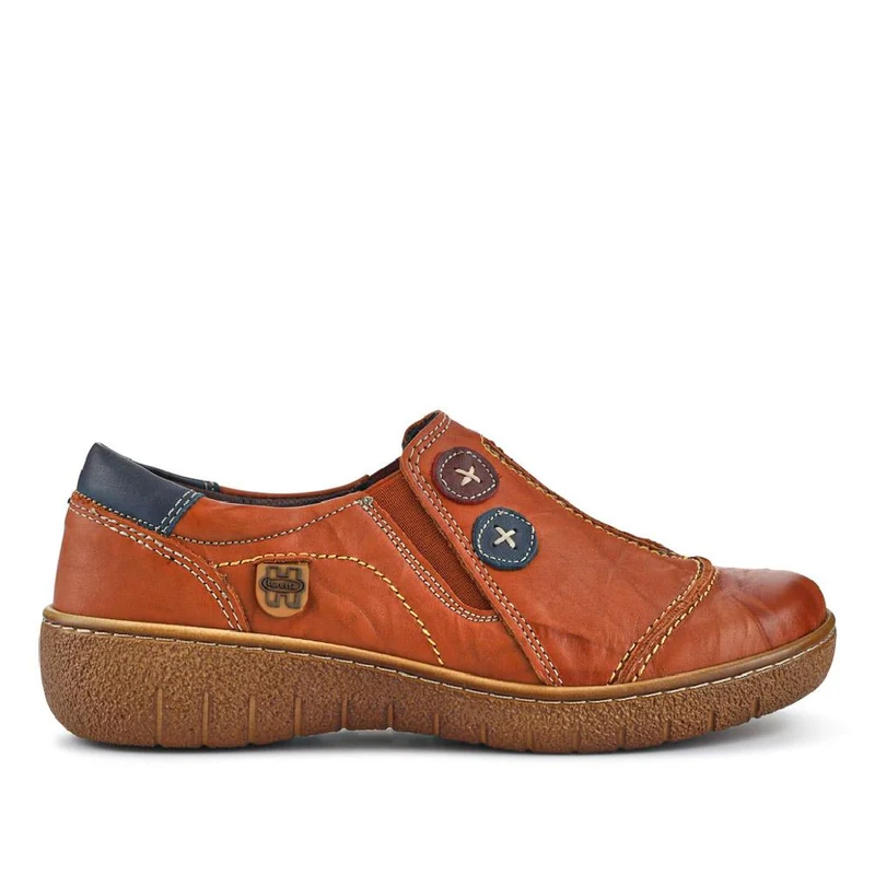 Elasticated Leather Slip-On Shoes - HAK41008 / 327 435 - Tan