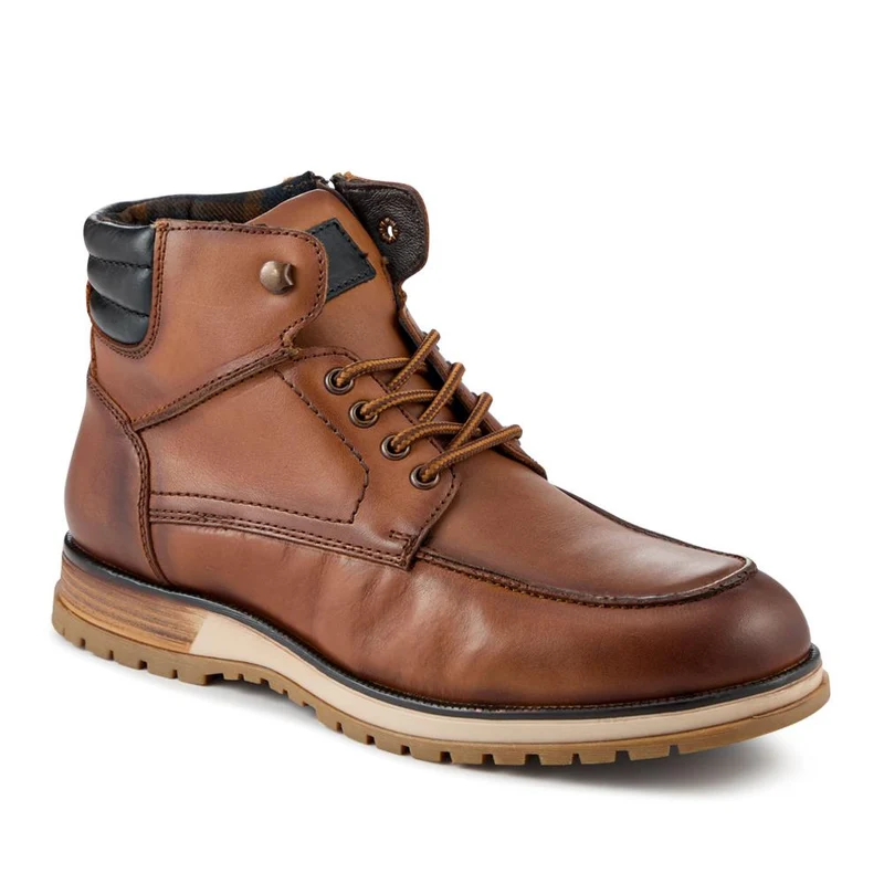 Wide Fit Leather Boots With Padded Ankle Cuff - JFOOT42020 / 328 053