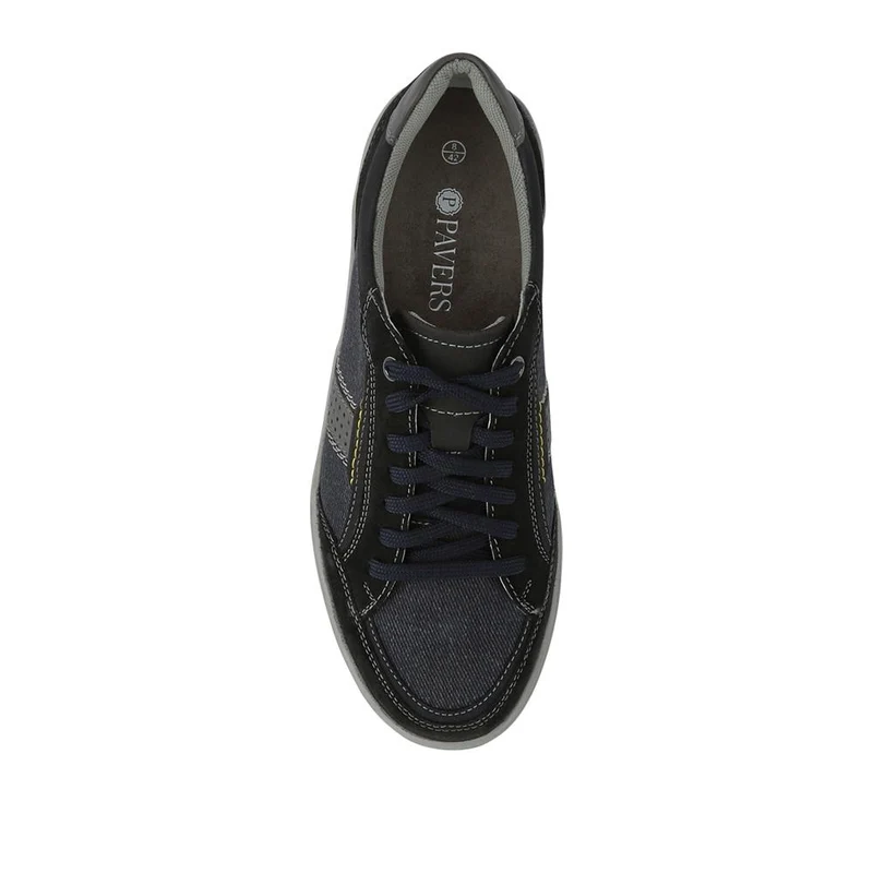 Wide-Fit Leather Laced Trainers - PARK41047 / 327 263 - Navy