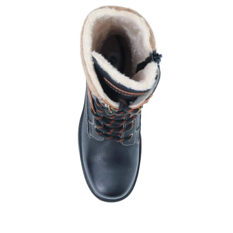 Faux-Fur Cuff Lace-Up Boots - SUPRE40019 / 326 252 - Black