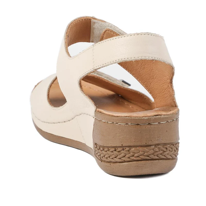 Leather Touch Fasten Wedge Sandals - AS43001 / 329 300 - Beige