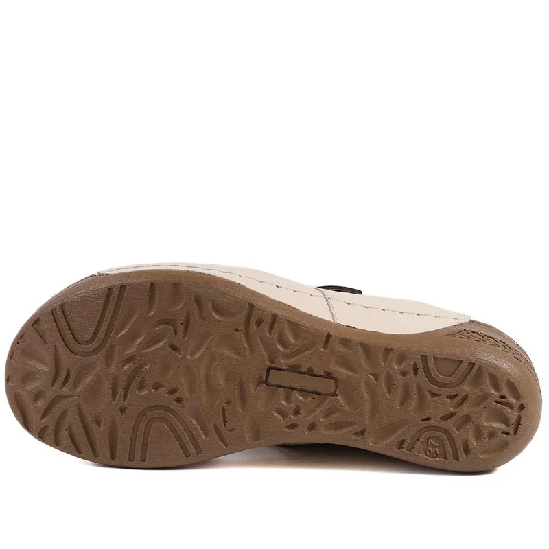 Leather Touch Fasten Wedge Sandals - AS43001 / 329 300 - Beige