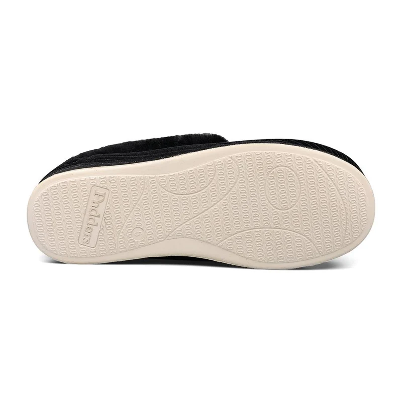 Padders Ladies Slippers 2E Fit Vulcanised - REPOSE - Repose / null - BLACK SPARKLE CORD