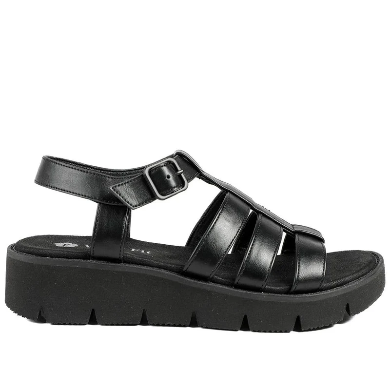 Wide Fit Wedged Fisherman Sandals - BAIZH43007 / 328 879 - Black
