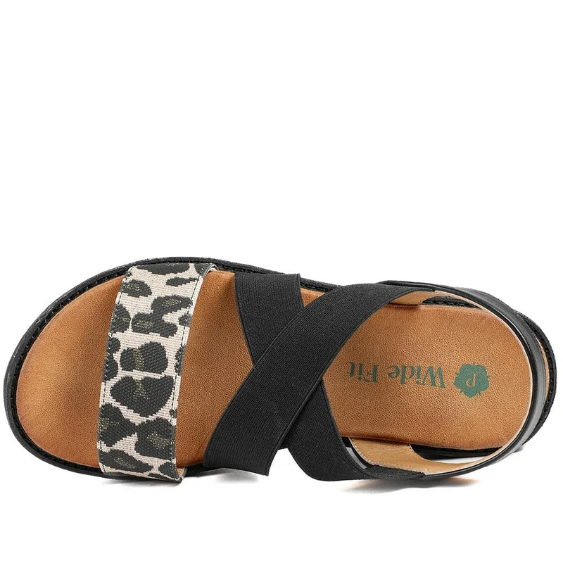 Wide Fit Elasticated Fashionable Sandals - BAIZH43026 / 328 881 - Black Multi